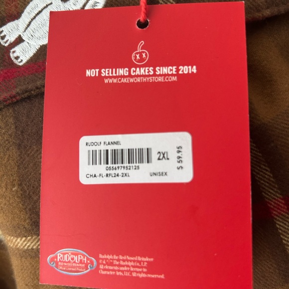 Brown Plaid CakeWorthy Rudolph Flannel NWT. Unisex - Picture 7 of 8